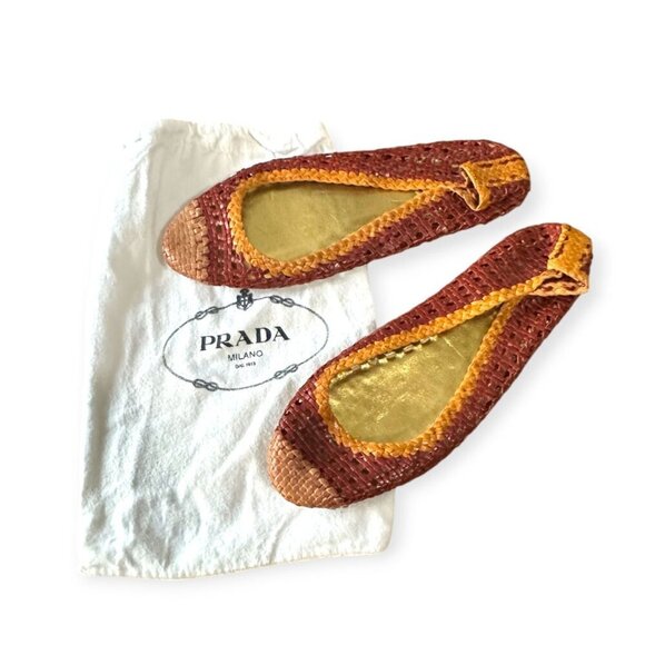 Prada Round Toe Multicolor Woven Leather ballerinas Flats, Size 38.5 EU - Picture 1 of 12